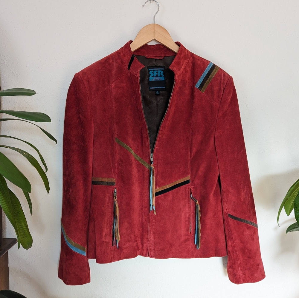 SFR | Santa Fe Re-Creations | Red Suede Leather Tasseled Southwestern Jacket